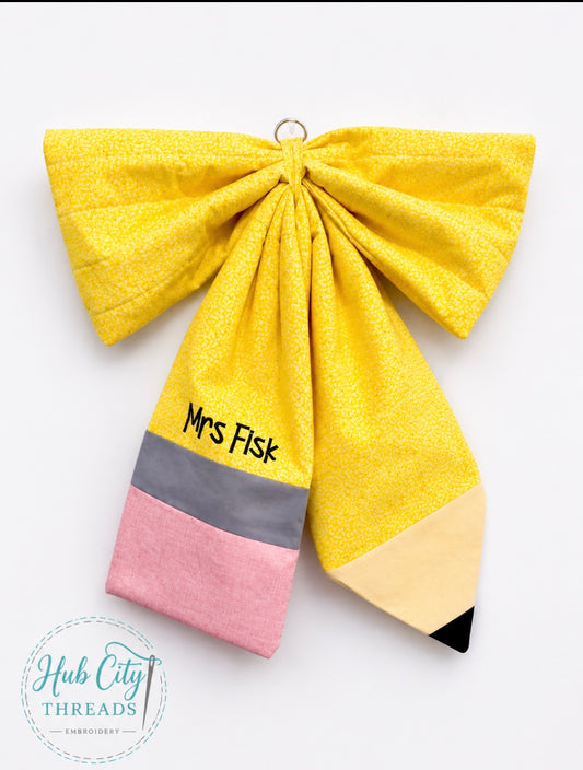 Giant quilted pencil bow