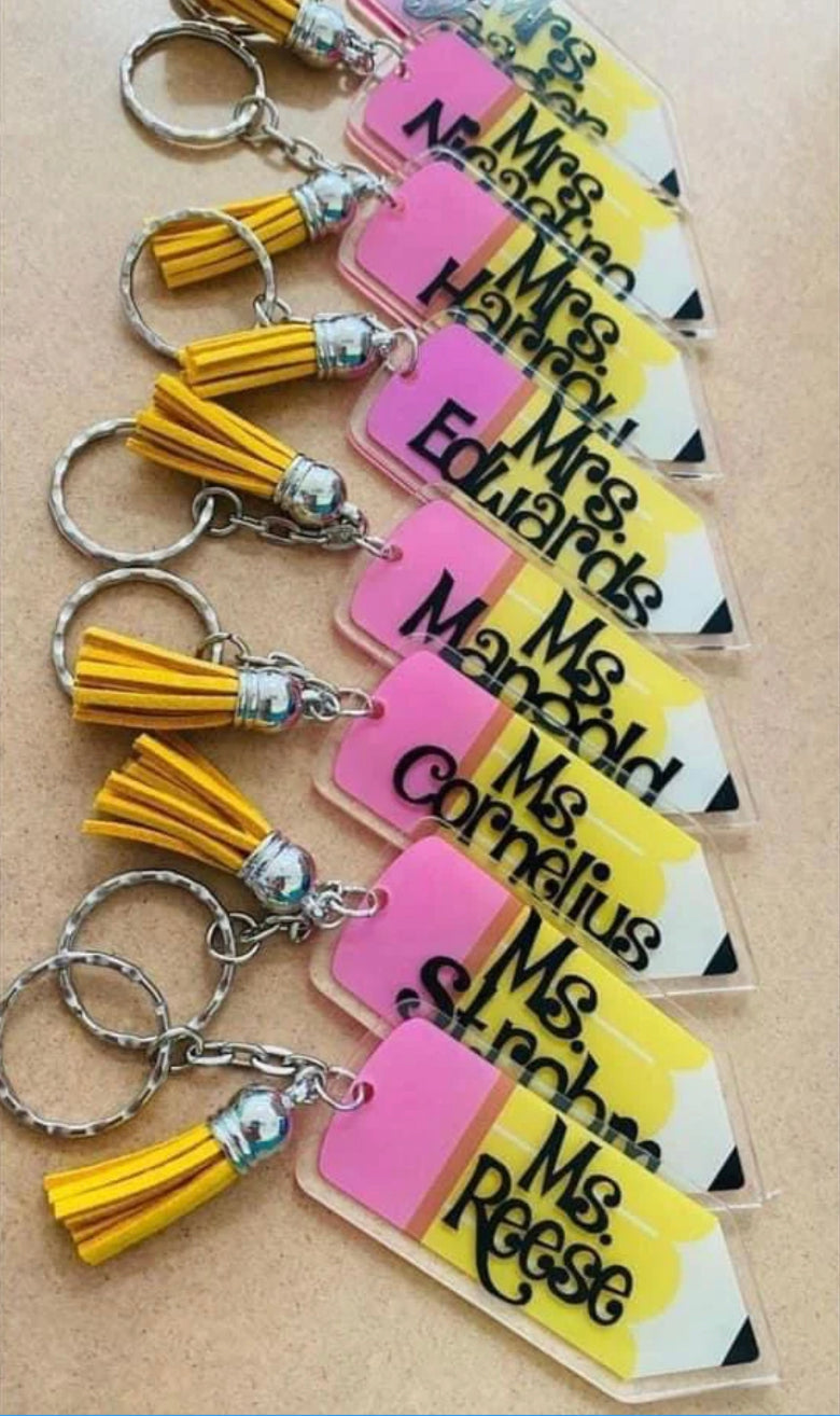 Personalized acrylic pencil keychains